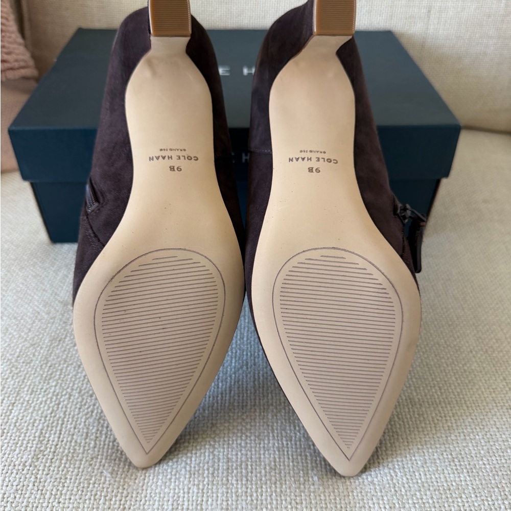 NWB  -Cole Haan Vestry Pointed Toe Booties – Dark Chocolate Suede, Size 9 - Picture 10 of 13